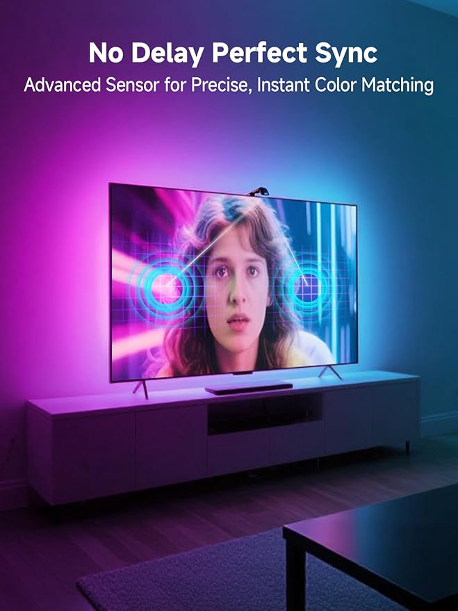 GIPOYENT LED TV Backlights with Camera, 13.7FT TV Lights That Change with for 45-65 in TV, Music Sync LED Strip Light with Smart App Control - RGB Color Changing Light Strip for Bedroom