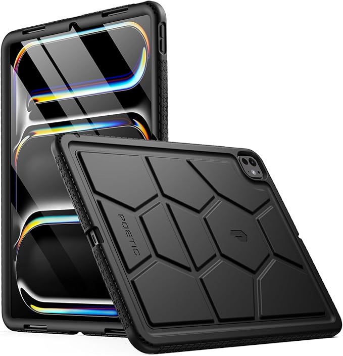 Poetic TurtleSkin Case for iPad Pro 13 Inch (M5) 2025 / (M4) 2024, Heavy Duty Shockproof Rugged Kids Friendly Drop Protection Silicone Cover Case, Black