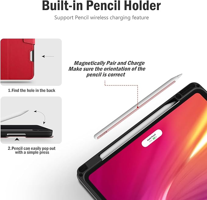 Antbox for iPad Pro 13 Inch Case M5 2025/M4 2024, Built-in Pencil Holder, Supports Pencil Pro/(USB-C), Auto Sleep/Wake, PU Leather (Red)