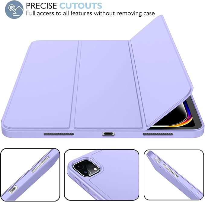 iMieet Case for iPad Pro 11 Inch (M5) 2025 /(M4) 2024 5th Gen, Trifold Stand Smart Cover with Pencil Holder and Soft TPU Back, Auto Wake/Sleep (Light Purple)