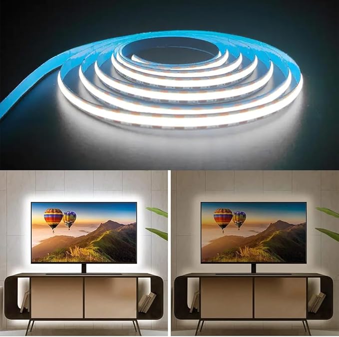 USB LED Light Strip, 6000K White COB LED Strip Lights, 6.6FT TV Lights Flexible Small Led Lights with Touch Switch Controller White 5V LED Strip Light for TV Backlight Bedroom