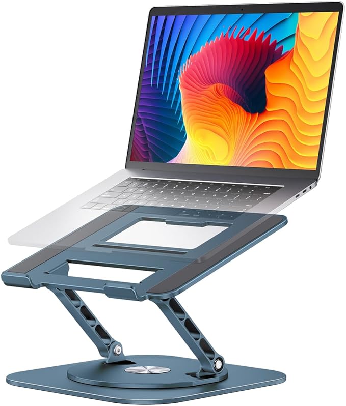 AOEVI Adjustable Laptop Stand with 360 Rotating Base, Computer Stand for Laptop Ergonimic Foldable Laptop Riser for Desk Compatible with MacBook Pro/Air Notebook up to 16 Inches, Navy