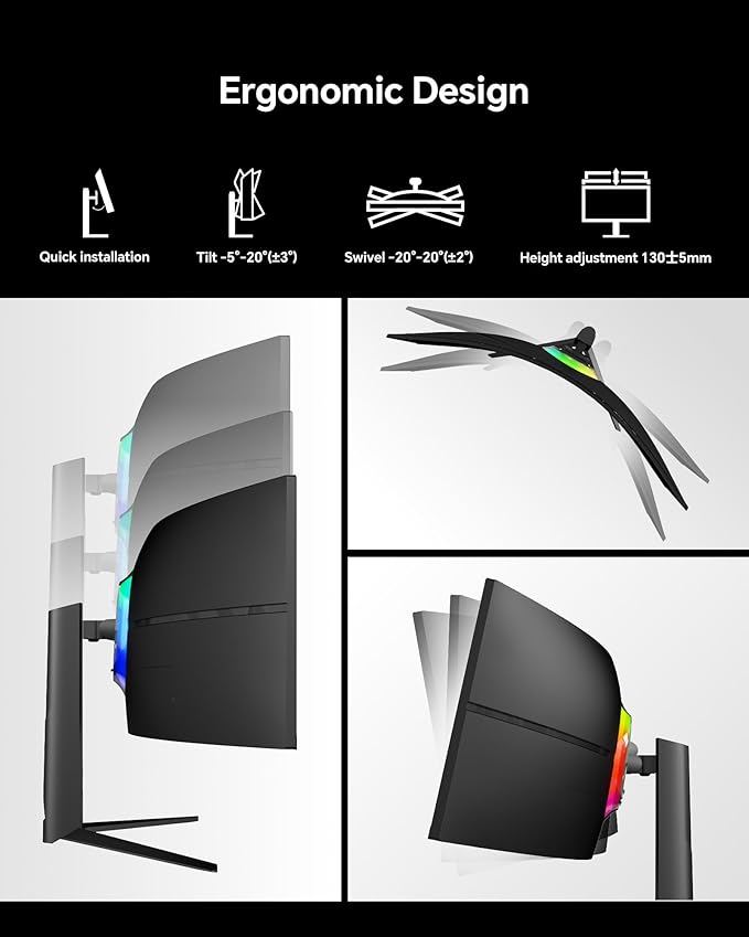 KTC Ultrawide 49 In Curved Gaming Monitor, 5K2K 5120x1440 Computer Monitor DQHD, 180Hz, 32:9, HDR 400, 90W Type-C HDMI DP Port, Bulit-in KVM, Speakers, Adaptive Sync, Tilt Swivel Height Adjust, H49S66