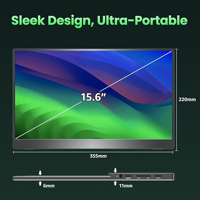 cocopar Portable Monitor IPS Travel Monitor with USB-C HDMI Portable Screen for Laptop MacBook Surface PC PS4/5 External Display with Kickstand, VESA Mountable, 15.6 Inch