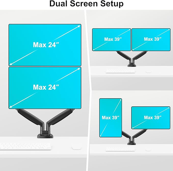 MOUNT PRO Dual Monitor Desk Mount fits 22” to 39” Ultrawide Computer Screen, Holds up to 30.9lbs Each, Fully Adjustable Long Monitor Arm for Two Monitors, Gas Spring Monitor Stand, 100x100 VESA Mount