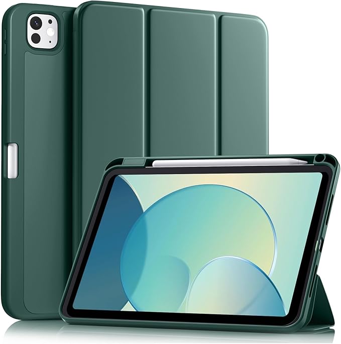 Akkerds for iPad Pro 11 Inch Case (M5/M4) 2025/2024 6th/5th Generation with Pencil Holder, for iPad Pro Case 11 Inch with Trifold Stand Protective Cover/Soft TPU Back, Auto Wake/Sleep, Pine Green
