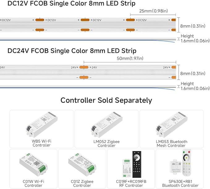 BTF-LIGHTING FCOB COB LED Strip Green Color 480LED/m 16.4FT DC24V Flexible High Density Uniform Light 8mm Width Bright Dimmable for Home Indoor Decor(No Adapter or Controller)