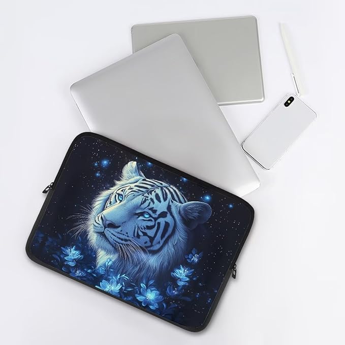 Tiger Laptop Protective Sleeve for Women 15inch Lap Top Case Portable Computer Sleeve Slim Laptop Protector Flower Zippered Pouches for Travel Office Business Laptop Carrying Case Black