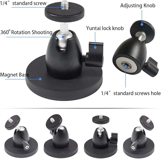 Magnetic Camera Mount with 360 Magnetic Stand, Attaches to Steel Surfaces for Action Camera, Car Mount, Light Stands & Tripods