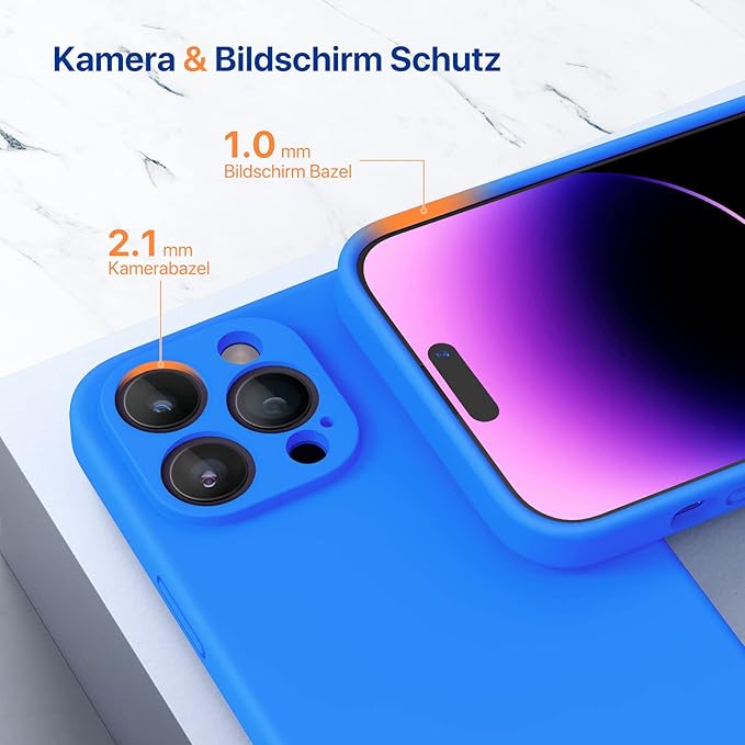 Miracase Designed for iPhone 14 Pro Case with Screen Protector, [Upgraded Camera Protection], Shockproof Liquid Silicone Rubber Phone Case Cover for 14 Pro 6.1 inch, Mediterranean Blue