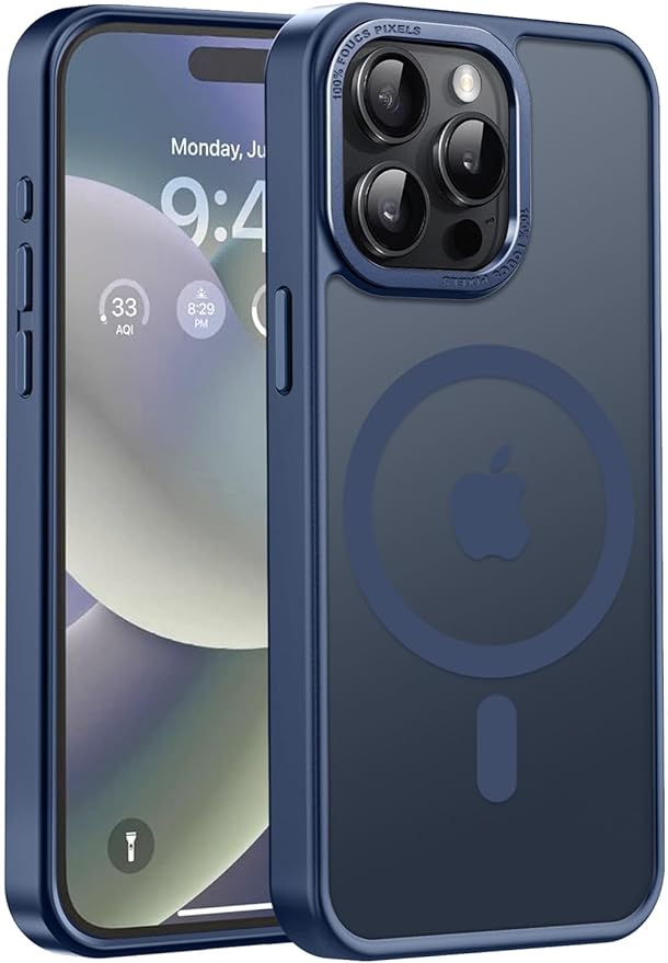 Newfuture Upgraded Magnetic for iPhone 15 Pro Max Case [Compatible with Magsafe] [Mil-Grade Protection], Pocket-Friendly, Slim Translucent Phone Case Cover for iPhone 15 Pro Max 6.7", Navy Blue