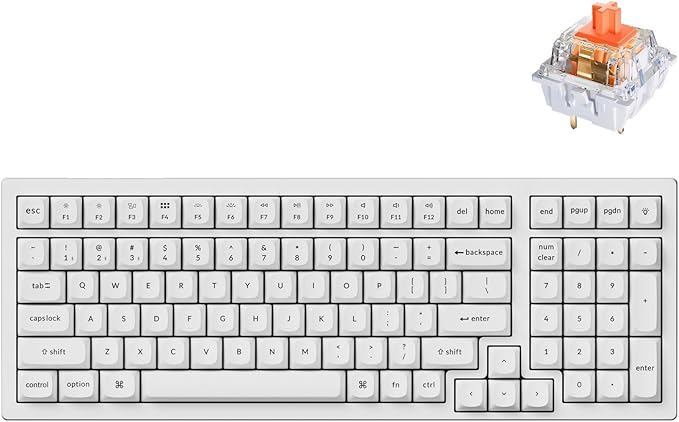 Keychron K4 Pro QMK/VIA Bluetooth Wireless Mechanical Keyboard, 96% Layout Custom Programmable Gaming Keyboard with White Backlit, Hot-Swappable K Pro Silent Red Switch for Mac Windows Linux - White