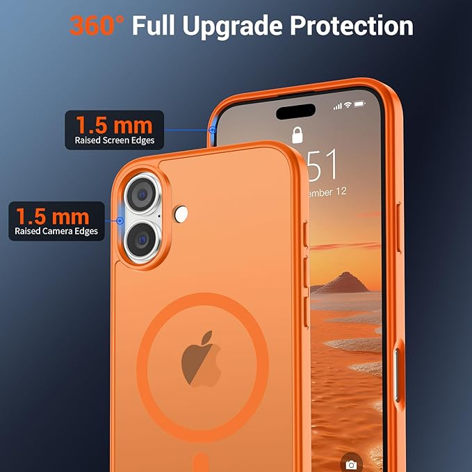SUPFINE Magnetic for iPhone 16 Plus Case (Compatible with MagSafe) (Military Grade Drop Protection) Translucent Matte Shockproof Phone Cover,Starry Orange