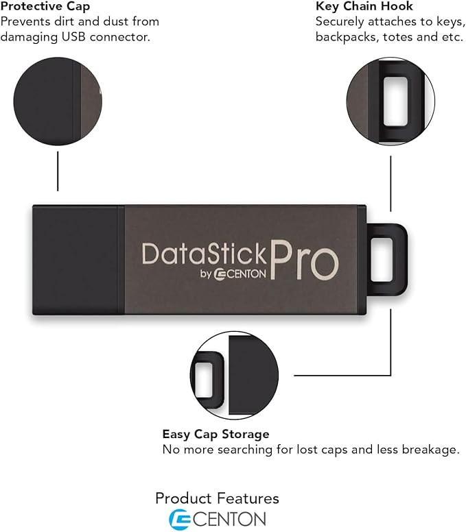 Centon DataStick Pro USB 3.0 Flash Drive 8GB x 1, Charcoal Metallic (S1-U3P31-8G)