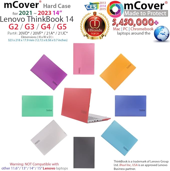 mCover Case ONLY Compatible for 2021~2023 14" Lenovo ThinkBook 14 G2 / G3 / G4 / G5 Series Notebook PC (NOT Working with Other Lenovo Models) - Aqua