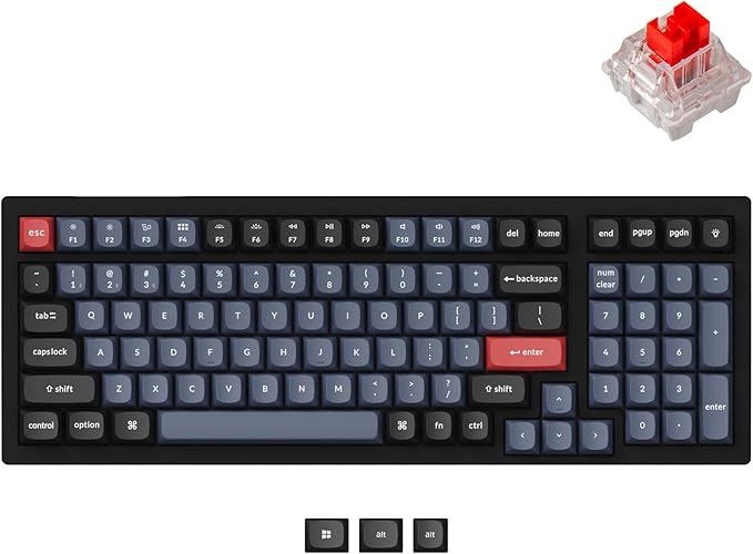 Keychron K4 Pro Custom Wireless Mechanical Keyboard, 100 Keys Hot-swappable QMK/VIA Programmable Macro with K Pro Red Switch RGB Backlit Compatible with Mac Windows Linux - Black