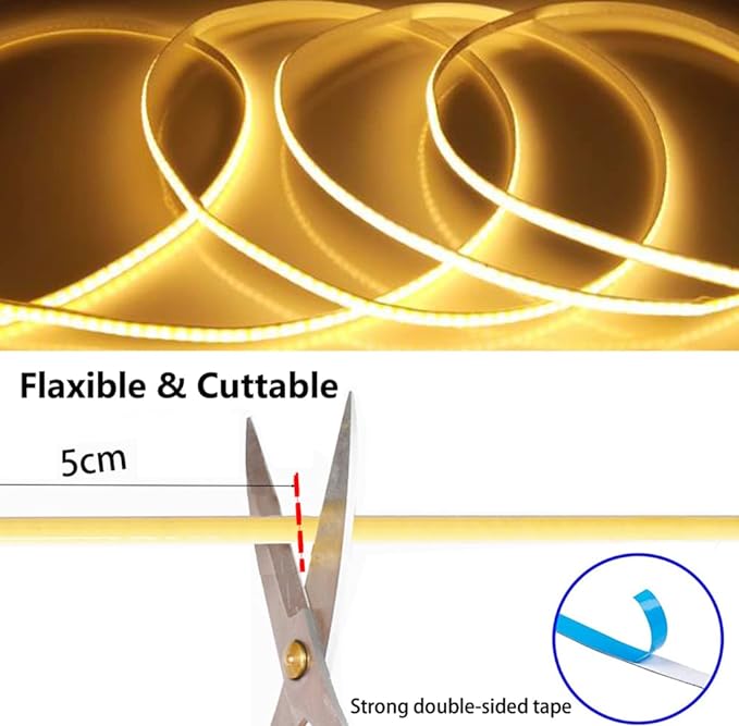MDee】USB COB Tape Light LED Strip.13.12ft/4m- Flexible 5mm Hidden DC 5V LED Tape with 320 LEDs/m for Warm (2700K) Lighting. Cuttable, Shapeable, USB Powered. Ideal for Kitchen