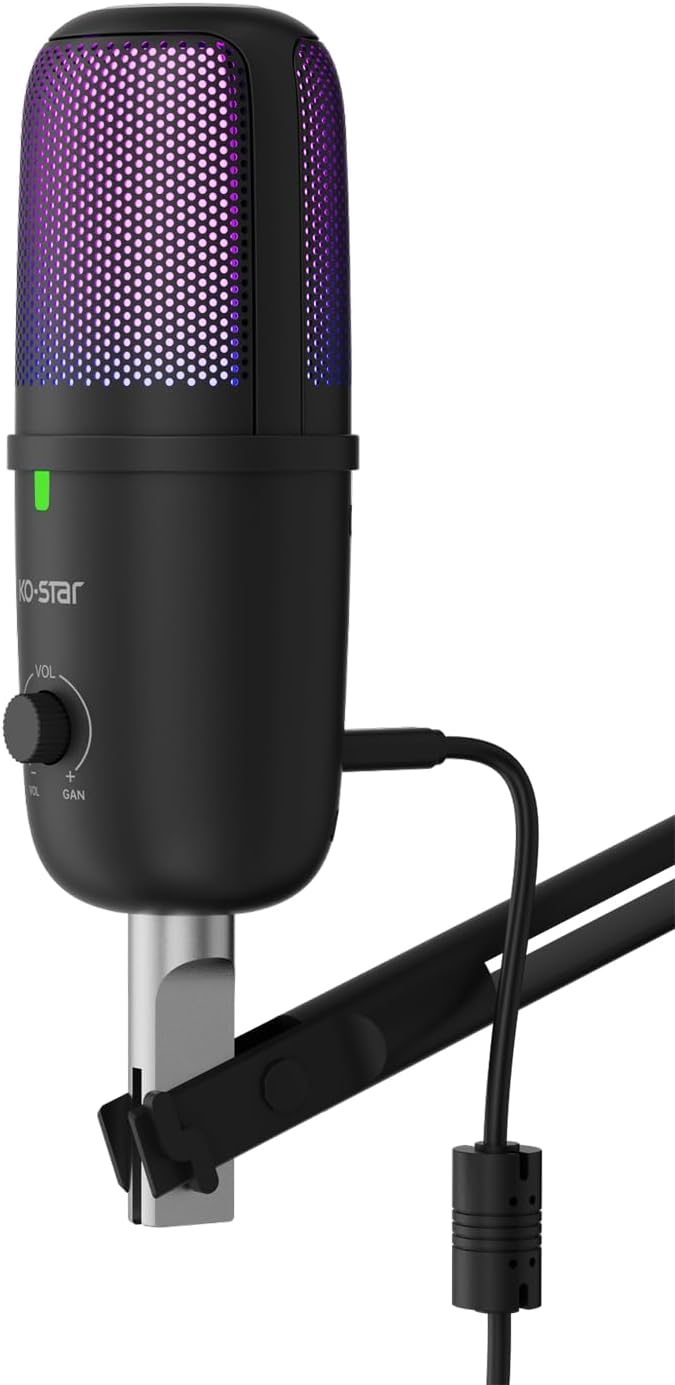 Pro USB Microphone for PC/PS5/Mac - Gaming, Streaming & Podcast Studio Mic with Omnidirectional Sound, RGB Lighting, Quick Mute, Noise Cancellation - Includes Pop Filter, Shock Mount, Boom Arm