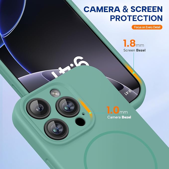 Miracase Magnetic for iPhone 16 Pro Max Case, [Soft Anti-Scratch Microfiber Lining], Compatible with MagSafe, Liquid Silicone Case Shockproof Drop Protection Phone Case for 16 ProMax,Midnight Green