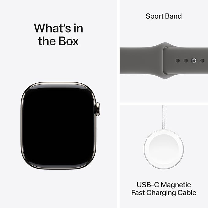 Apple Watch Series 11 [GPS + Cellular 46mm] Smartwatch with Natural Titanium Case with Stone Grey Sport Band - M/L. Sleep Score, Fitness Tracker, Health Monitoring with AppleCare+ (2 Years)