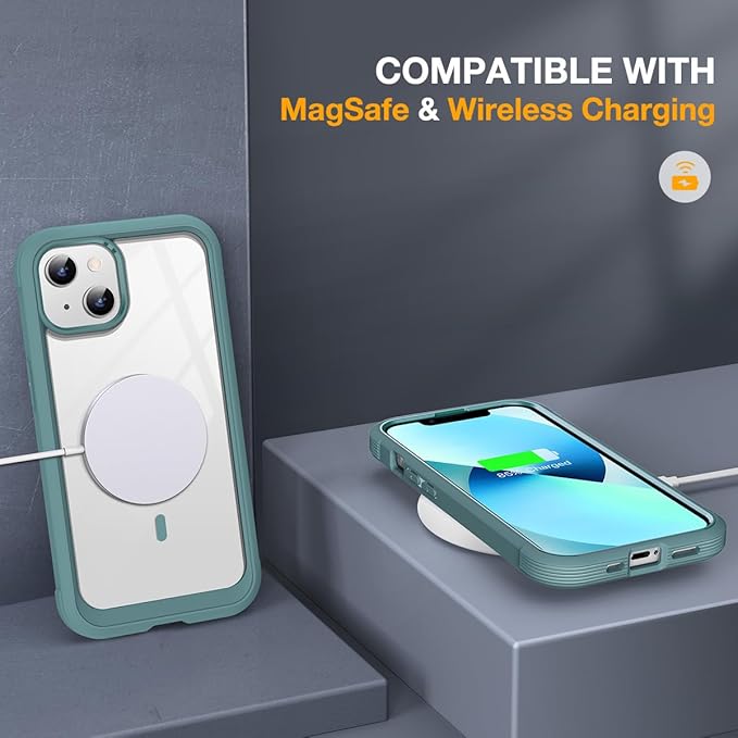 Miracase for iPhone 13 mini Case 5.4",Full-Body Protection,Clear Bumper Case with Built-in 9H Tempered Glass Screen Protector,Military-Grade Drop Protection Outdoor Phone Case for iPhone 13 mini,Teal
