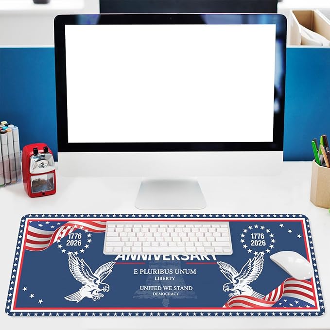 250 Anniversary Desk Mat Gaming Mouse Pad Liberty Bell America Flag Eagle Mouse Pad Extended Laptop Keyboard Mat Desk Pad Office Computer Keyboard Laptop Home 31.5"x11.8"