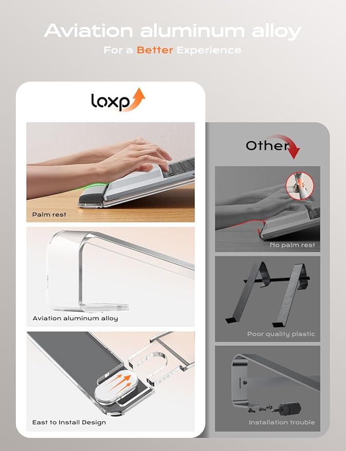 LOXP Acrylic Laptop Stand for Desk, Laptop Stand with Wrist Support, Ergonomic Detachable Laptop Riser, Acrylic Protable, Computer Stand for MacBook Air Pro, HP, Dell, XPS, HP (10-17") Laptops