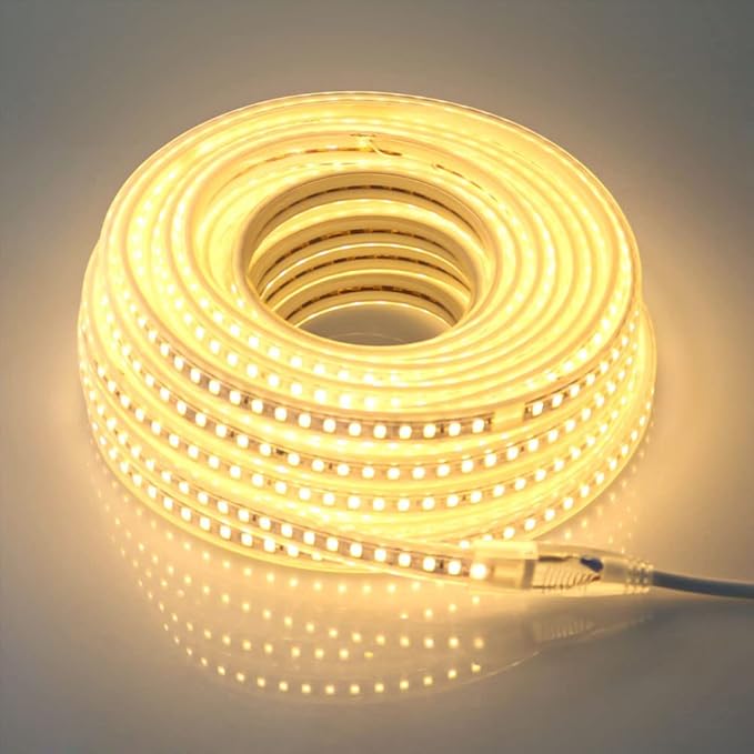 AC 120V Outdoor LED Strip Lights Waterproof IP67 32.8ft/10M LED Light SMD 5730 Flexible Cuttable Rope Lights Indoor 120LEDs/m 3000K Warm White with US Plug for Bedroom Kitchen Cabinets Wall