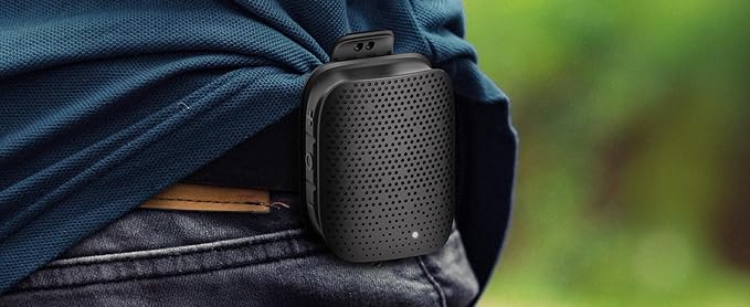 AT&T Essentials Clip Bluetooth Speaker | Mini Portable Bluetooth 5.3 Speaker with USB-C, Waterproof IPX5, 12-Hour Battery, Compact Clip-On Audio for Travel, Dorm, Outdoors - Black