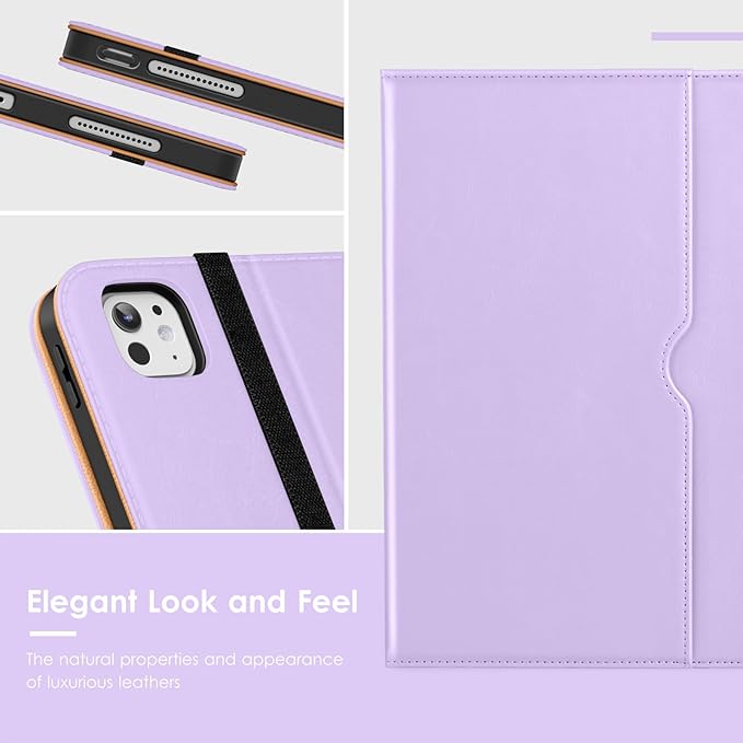 VIKESI Case for iPad Pro 13-inch M5 or M4 Released in 2025 or 2024, Leather Stand Cover with Apple Pencil Holder, Auto Wake/Sleep, Multiple Viewing Angles, Built in Hand Strap & Pocket,Lavender