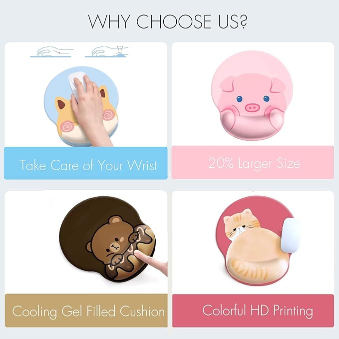 Cute Ergonomic Mouse Pad Wrist Support,[ 20% Larger] Game Wrist Rest Non-Slip Gel Anime Kawaii 3D Red Mouse Pads Rest, Cat Wrist Padwith Coaster,Easy-Typing,Pain Relief, Gaming Work Study Home Office
