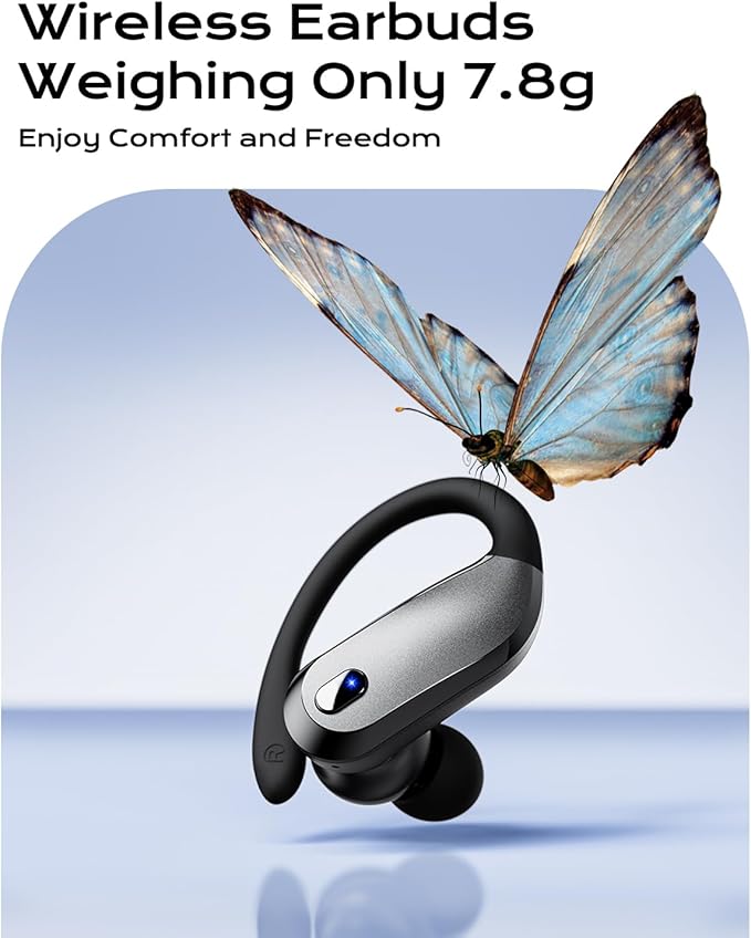 Wireless Earbuds,Bluetooth 5.4 Ear buds,Sport Headphones with Earhooks,IPX7 Waterproof Bluetooth Headphones,80H Playtime Earbuds,Weight 7.8g,Noise Cancelling Mic for Earphones Running & Workout-Black