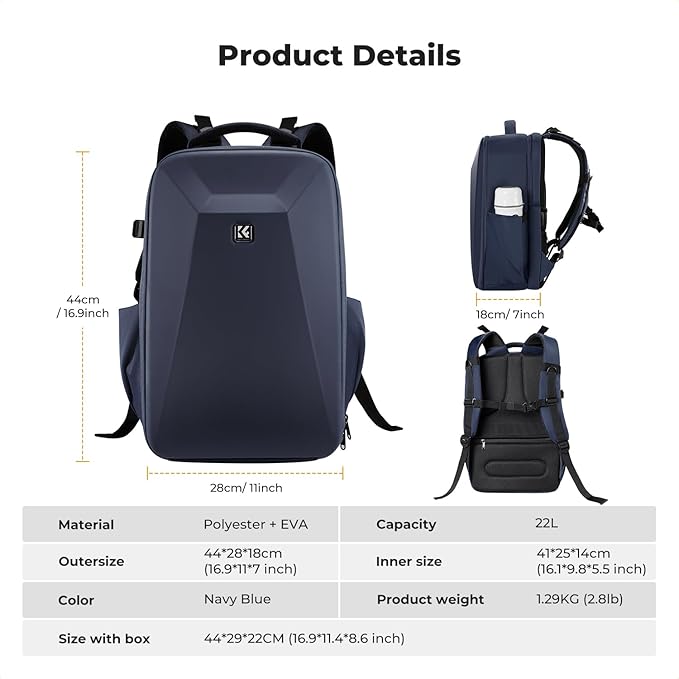 K&F CONCEPT Camera Backpack,Hardshell Photography DSLR Camera Bag with 15-15.6 Inch Laptop Compartment Hard Shell Camera Case Compatible with Canon/Nikon/Sony/DJI Mavic Drone