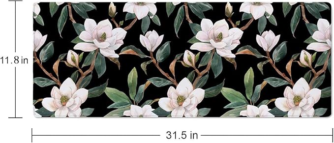 Floral Desk Mat Dark Vintage Aesthetic Desk Pad Flowers Black White Green Extended Mouse Pad Large Gaming Mousepad XL Laptop Computer Mouse Keyboard Mat 31.5 x 11.8 in for Office Desk Decor