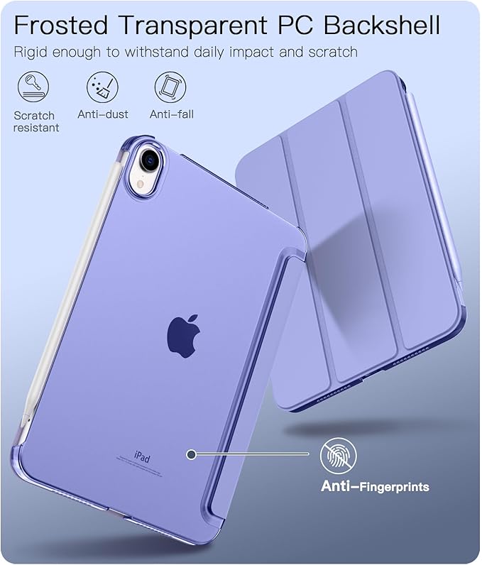 TiMOVO Case for iPad mini 7 A17 Pro 8.3-inch 2024, iPad mini 6th Generation Case, Slim Translucent Hard Back Folio Cover Support Touch ID & Apple Pencil Charging, Auto Wake/Sleep,Lavender Purple