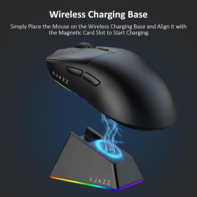 AJAZZ AJ139 V2 MC Wireless Gaming Mouse 2.4G Wired/Bluetooth | Charging Base| 66g Lightweight| 12000 DPI | 500mAh Battery | PAW3311 Sensor | 1000 Polling Rate, Compatible with PC/Mac
