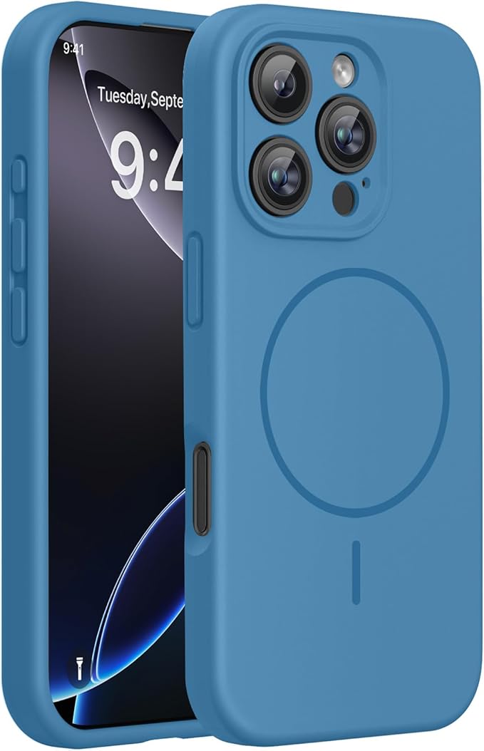 Miracase Magnetic for iPhone 16 Pro Case, [Soft Anti-Scratch Microfiber Lining], Compatible with MagSafe, Liquid Silicone Case Shockproof Drop Protection Phone Case for 16 Pro,Capri Blue