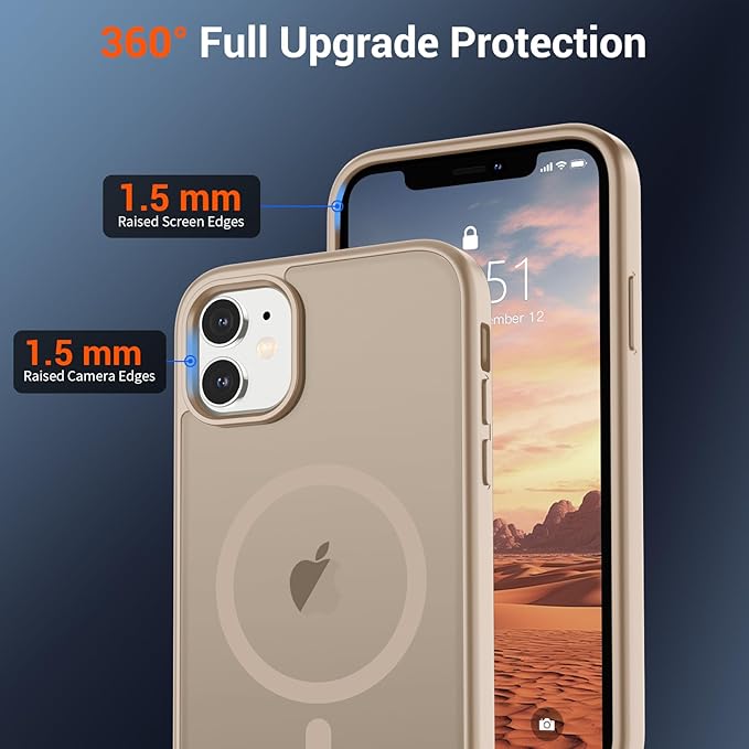 SUPFINE Magnetic for iPhone 12 Case/iPhone 12 Pro Case (Compatible with MagSafe)(Military Grade Drop Protection) Translucent Matte with Anti-Fingerprint Phone Case,Desert Gold