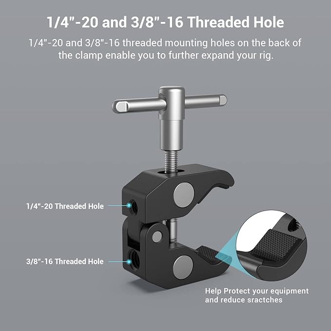 SMALLRIG Super Clamp w/ 1/4" and 3/8" Thread and 5.8 Inches Adjustable Friction Power Articulating Magic Arm with 1/4" Thread Screw for LCD Monitor/LED Lights - KBUM2730
