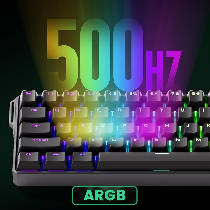 MONSGEEK FUN60 Ultra Rapid Trigger Gaming Keyboard 8k Magnetic Switch TMR Aluminum Wired Keyboard 60% Black Shine-Through MagMech, Glare Magnetic Switch