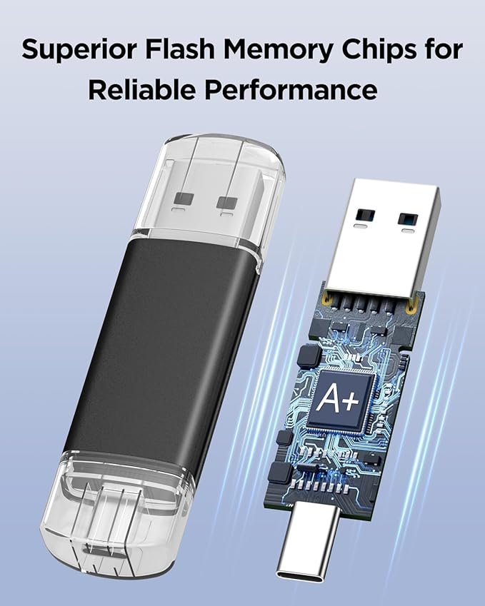 AreTop 128GB USB C Thumb Drive USB 3.0 Dual Flash Drive 128GB USB Drive 2-in-1 Portable Type-C Memory Stick for Android Smartphone, Computers, MacBook, Tablets, PC, 1 Pack, Black