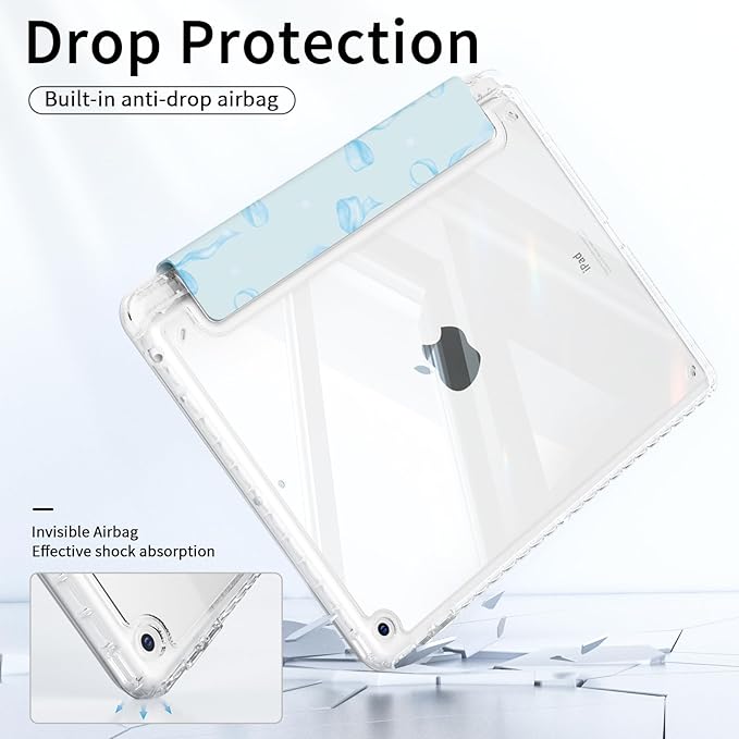 Case for iPad 11th Generation A16 Chip (2025), iPad 10th Generation (2022) Case, Protective Slim Soft TPU Back Cover with Pencil Holder, Trifold Origami Multi-Angle Stand, Blue Bows