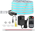 BTF-LIGHTING COB LED Strip Light 24V 16.4FT UL Listed, Ice Blue Dimmable High Density Flexible Tape Light with RF Remote & ETL Power Adapter, Ultra Bright for Bedroom Kitchen Home Indoor Lighting