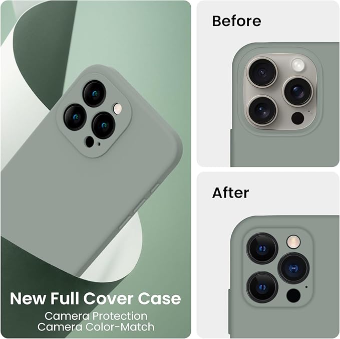 FireNova Designed for iPhone 15 Pro Max Case, Silicone Upgraded [Camera Protection] Phone Case, Soft Anti-Scratch Microfiber Lining Inside, 6.7 inch, Calke Green