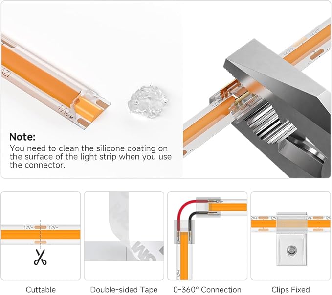 BTF-LIGHTING FCOB IP65 Waterproof Orange Color COB LED Strip 16.4FT DC12V 480LED/m 8mm Width Flexible High Density CRI 90+ Dimmable LED Light for Home Indoor Decor(No Controller or Adapter)