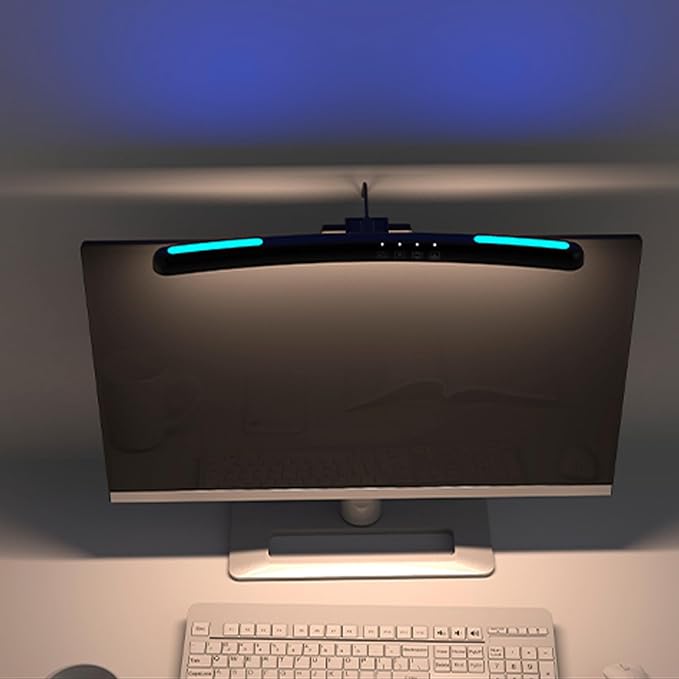 Bewinner Curved Monitor Light Bar 40cm, Asymmetrical Light Source No Glare Blue Light Blocking Stepless Dimming, 3 Color Temperatures Touch Control Type C Powered for 0.6-1.6in Curved Screens