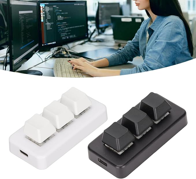 GOWENIC Mini Programmable Keypad, 3 Keys Macro Mechanical Keyboard USB RGB Backlit Gaming Keypad Plug and Play DIY Keypad with USB Data Cable for Universal Computer(Black)