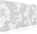 Kawaii Cats White Gaming Mouse Pad XXL Cute Kittens Japanese Extended Big Large Desk Mat Non-Slip Rubber Base Stitched Edge Long Keyboard Mousepad for PC Computer Laptop, 35.4×15.7 Inches