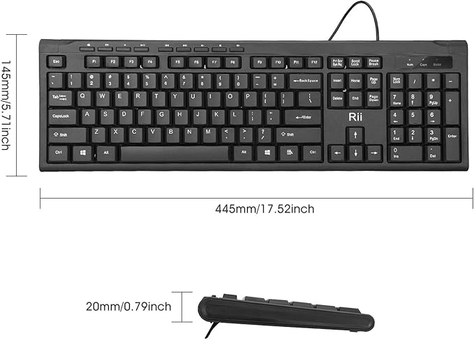 Rii RK907 Ultra-Slim Compact USB Wired Keyboard for Mac and PC,Windows 10/8 / 7 / Vista/XP(Black) (2PCS)