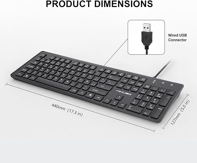 Spanish Keyboard USB Wired - 105 Keys QWERTY ANSI Layout with Ñ Accent Letters, Not fading, Full-Size Teclado Español with Numpad for Typing,Office,Customer Service,PC,Laptop,Desktop - Plug and Play